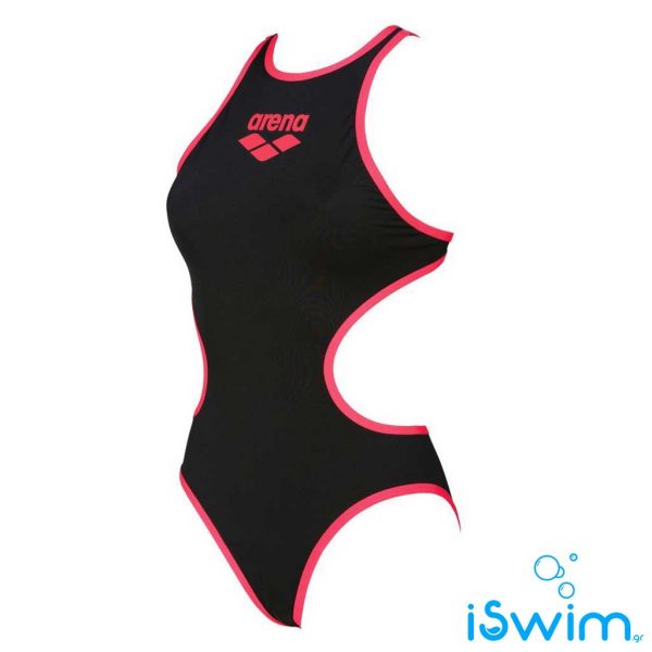 Γυναικείο μαγιό πισίνας αντοχής στο χλώριο, ARENA ONE PIECE BLACK-FLUO RED 001198504 001198504
